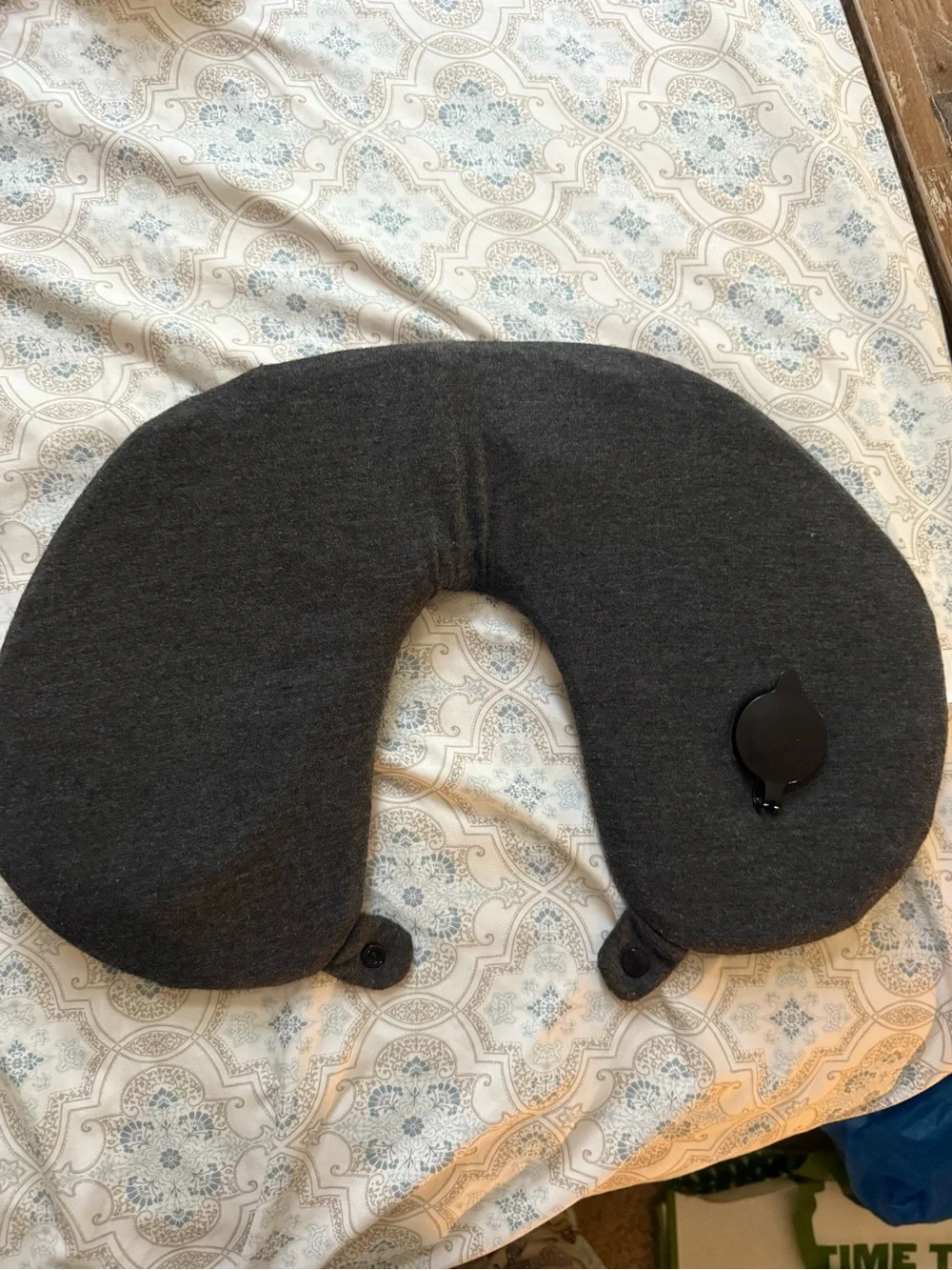 Charcoal Gray Memory Foam Inflatable Travel Neck Pillow